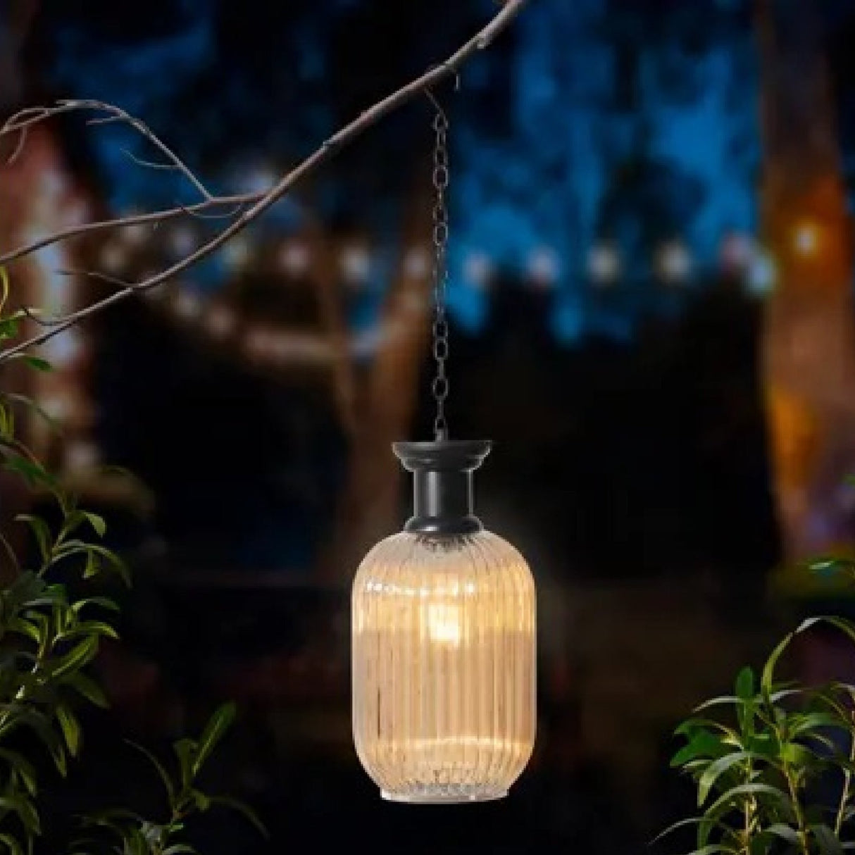 Lumineo Outdoor Solar Hanging Lamp in Golden Glass - GARDEN ORNAMENTS INCL SOLAR - Beattys of Loughrea
