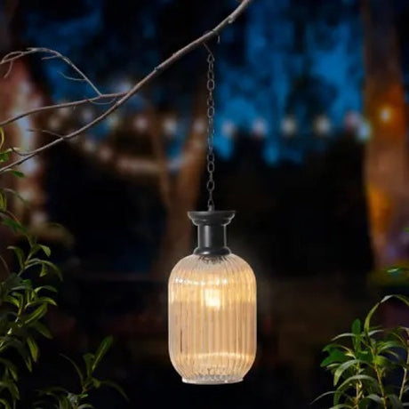Lumineo Outdoor Solar Hanging Lamp in Golden Glass - GARDEN ORNAMENTS INCL SOLAR - Beattys of Loughrea