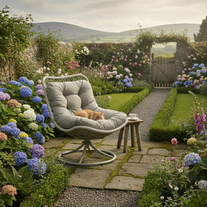 Medellín Swivel Garden Armchair Grey with Cushion - SINGLE GARDEN BENCH/ CHAIR - Beattys of Loughrea
