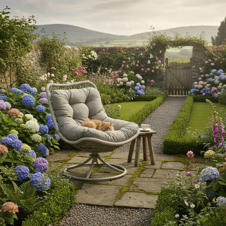 Medellín Swivel Garden Armchair Grey with Cushion - SINGLE GARDEN BENCH/ CHAIR - Beattys of Loughrea