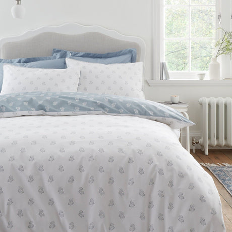 Bianca Esme Floral 200 Thread Count Cotton White/Blue Reversible Duvet Cover Set – Super King - DUVET COVERS - Beattys of Loughrea