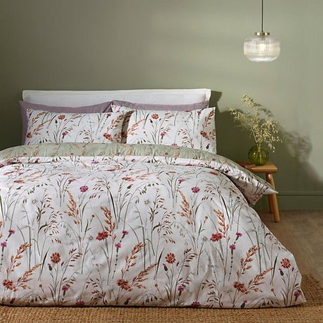 Catherine Lansfield Brushed Cotton Reversible Duvet Cover Set – Grasmere Floral Green (Super King) - DUVET COVERS - Beattys of Loughrea