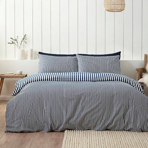 Catherine Lansfield Brushed Cotton Navy Blue Stripe Reversible Duvet Cover Set - King Size - DUVET COVERS - Beattys of Loughrea