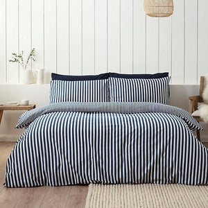 Catherine Lansfield Brushed Cotton Navy Blue Stripe Reversible Duvet Cover Set - Super King - DUVET COVERS - Beattys of Loughrea
