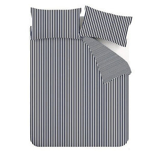 Catherine Lansfield Brushed Cotton Navy Blue Stripe Reversible Duvet Cover Set - Super King - DUVET COVERS - Beattys of Loughrea