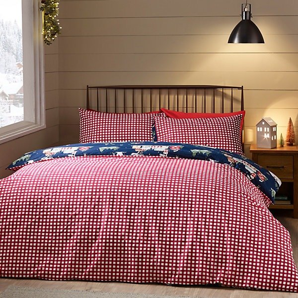 Catherine Lansfield Christmas Ski Village Reversible Duvet Cover Set – Navy Blue (Super King) - DUVET COVERS - Beattys of Loughrea