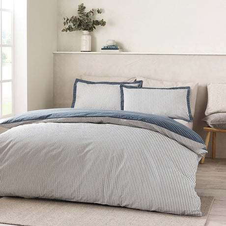 Catherine Lansfield Oxford Pinstripe Reversible Duvet Cover Set – Navy (Super King) - DUVET COVERS - Beattys of Loughrea