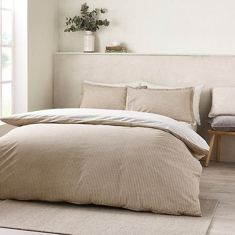 Catherine Lansfield Oxford Pinstripe Reversible Duvet Cover Set – Natural (Super King) - DUVET COVERS - Beattys of Loughrea