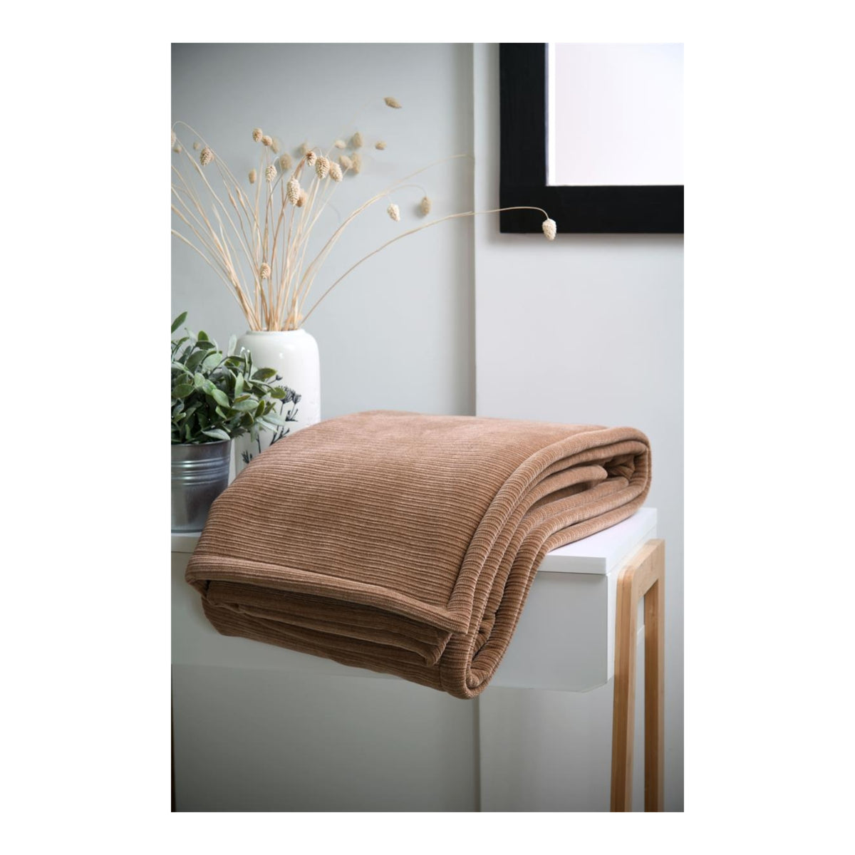 STOF Clayton Ribbed Plush Throw, Camel, 130x160cm - THROWS/BLANKETS - Beattys of Loughrea
