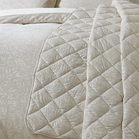 Catherine Lansfield Corded Leaves Bedspread – Natural (240x260cm) - BED SPREADS/COVERS/QUILTS - Beattys of Loughrea