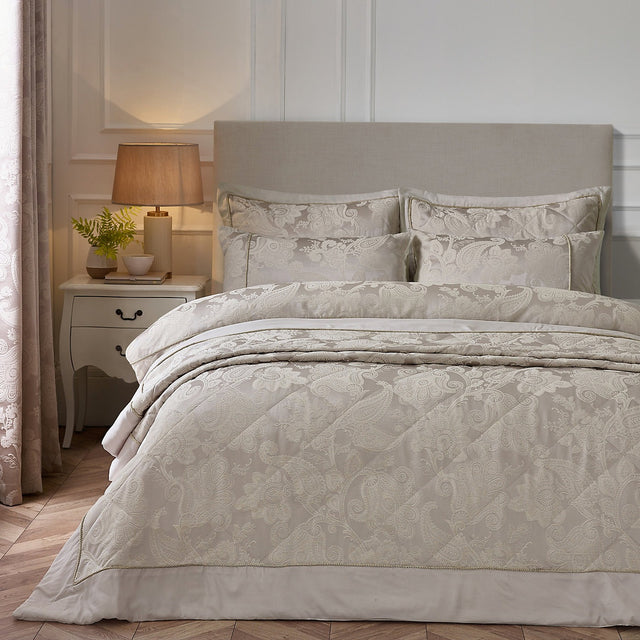 Catherine Lansfield Opulent Jacquard Bedspread Champagne Gold 240x260cm - BED SPREADS/COVERS/QUILTS - Beattys of Loughrea