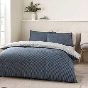 Catherine Lansfield Oxford Pinstripe Reversible Duvet Cover Set – Navy (Single) - DUVET COVERS - Beattys of Loughrea