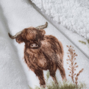 Catherine Lansfield Angus Highland Cow Cosy Fleece Blanket Throw – Natural (130x170cm) - THROWS/BLANKETS - Beattys of Loughrea