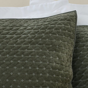 Bianca Fine Linens Attica Velvet Embroidered Pillow sham Pair Green