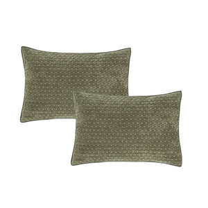 Bianca Fine Linens Attica Velvet Embroidered Pillow sham Pair Green