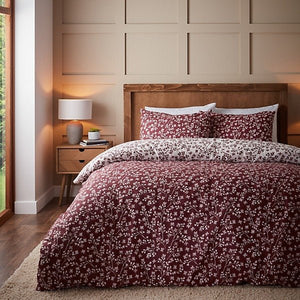 Catherine Lansfield Brushed Cotton Grace Floral Leaf Reversible Duvet Cover Set – Single - DUVET COVERS - Beattys of Loughrea