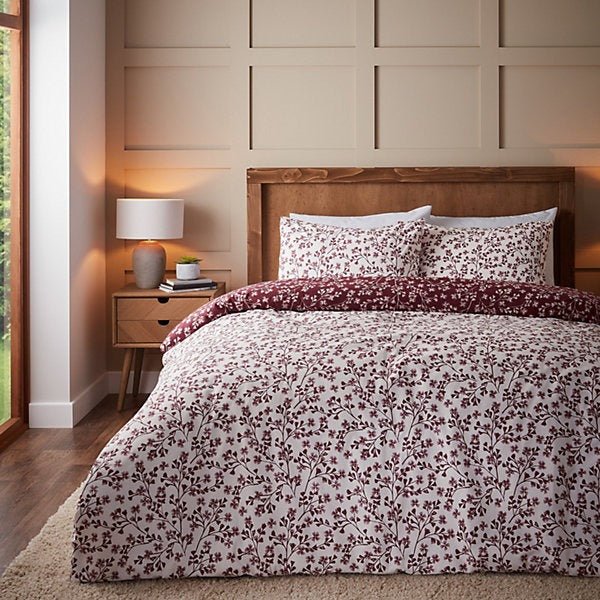 Catherine Lansfield Brushed Cotton Grace Floral Leaf Reversible Duvet Cover Set – Single - DUVET COVERS - Beattys of Loughrea