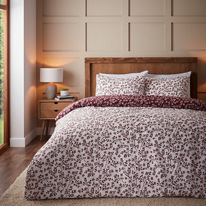 Catherine Lansfield Brushed Cotton Grace Floral Leaf Reversible Duvet Cover Set – King - DUVET COVERS - Beattys of Loughrea
