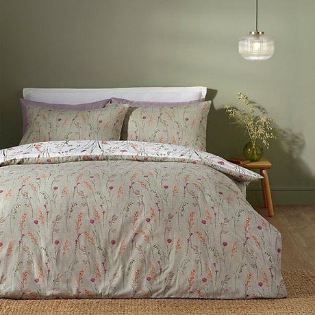 Catherine Lansfield Brushed Cotton Reversible Duvet Cover Set – Grasmere Floral Green (Single) - DUVET COVERS - Beattys of Loughrea