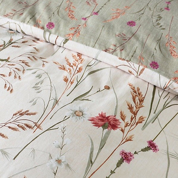 Catherine Lansfield Brushed Cotton Reversible Duvet Cover Set – Grasmere Floral Green (King) - DUVET COVERS - Beattys of Loughrea