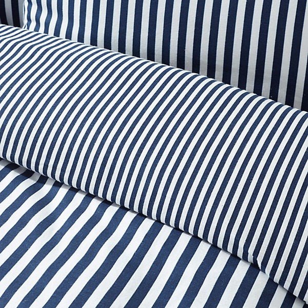 Catherine Lansfield Brushed Cotton Navy Blue Stripe Reversible Duvet Cover Set - Single - DUVET COVERS - Beattys of Loughrea
