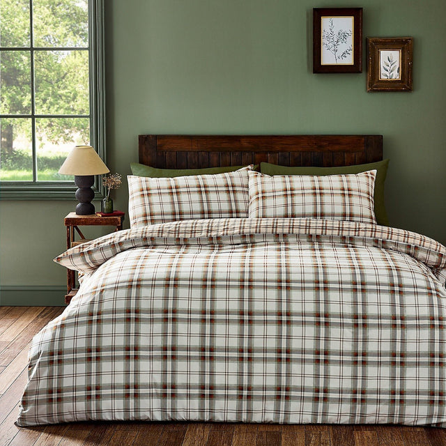 Catherine Lansfield Bedding Kelso Check Duvet Set Burnt Orange - Kingsize - DUVET COVERS - Beattys of Loughrea