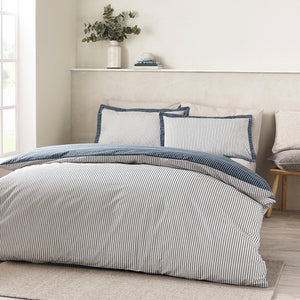 Catherine Lansfield Oxford Pinstripe Reversible Duvet Cover Set – Navy (Double) - DUVET COVERS - Beattys of Loughrea