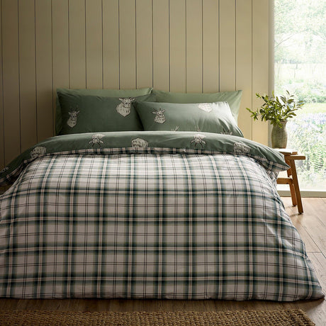 Catherine Lansfield Bedding Stag Check Duvet Set Soft Green - Kingsize - DUVET COVERS - Beattys of Loughrea