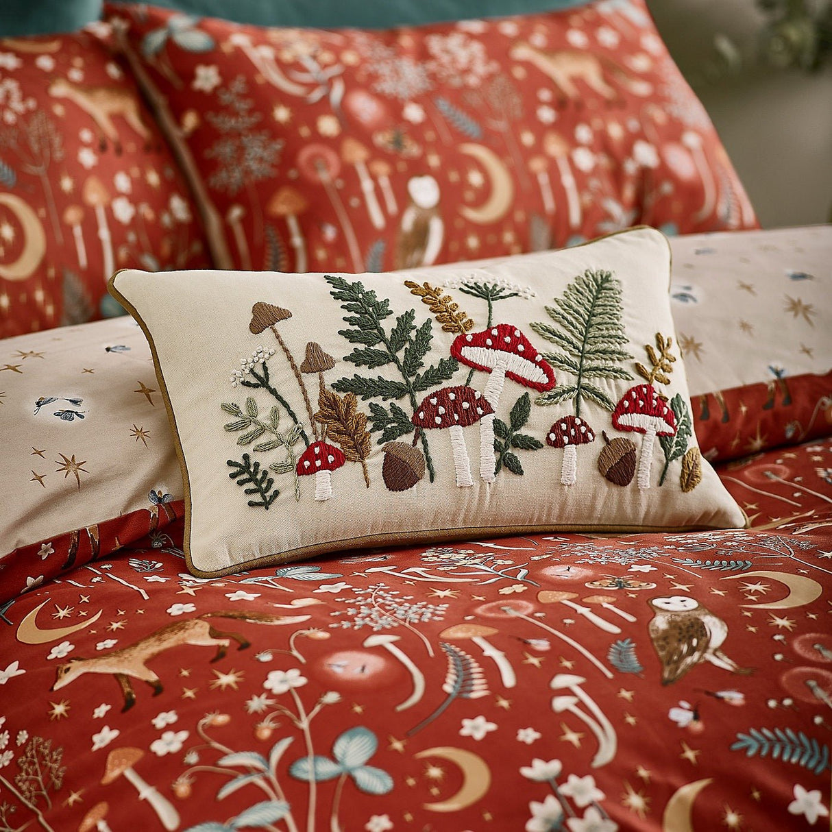 Catherine Lansfield Embroidery Woodland Cushion – Natural (30x50cm) - CUSHIONS/COVERS - Beattys of Loughrea