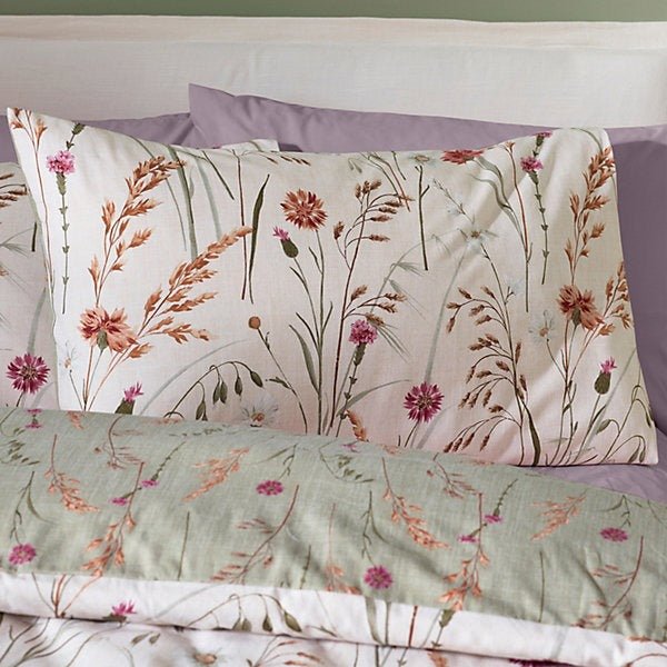 Catherine Lansfield Brushed Cotton Reversible Duvet Cover Set – Grasmere Floral Green (Double) - DUVET COVERS - Beattys of Loughrea