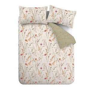Catherine Lansfield Brushed Cotton Reversible Duvet Cover Set – Grasmere Floral Green (Double) - DUVET COVERS - Beattys of Loughrea