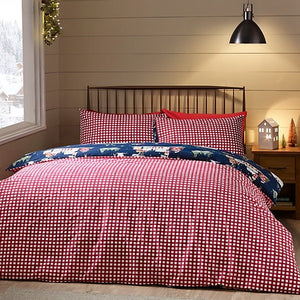 Catherine Lansfield Christmas Ski Village Reversible Duvet Cover Set – Navy Blue (Single) - DUVET COVERS - Beattys of Loughrea