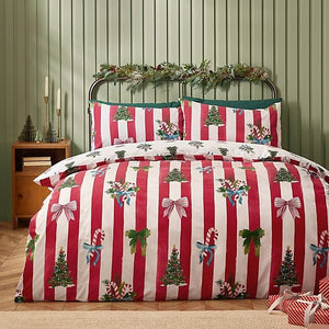 Catherine Lansfield Christmas Stripe Reversible Duvet Cover Set – Single - DUVET COVERS - Beattys of Loughrea