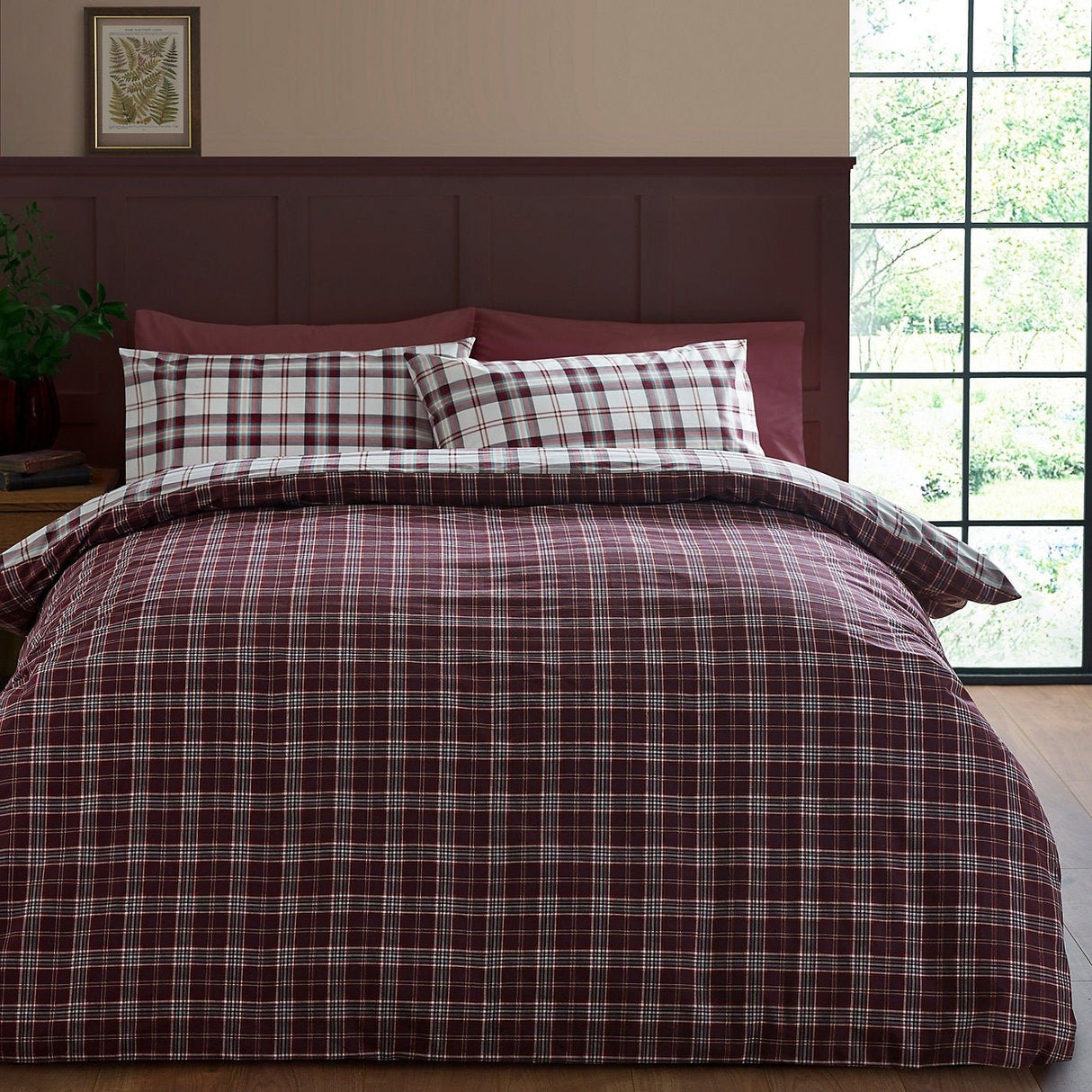 Catherine Lansfield Bedding Kelso Check Duvet Set Plum - Double - DUVET COVERS - Beattys of Loughrea