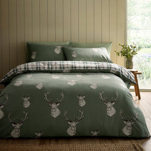 Catherine Lansfield Bedding Stag Check Duvet Set Soft Green - Double - DUVET COVERS - Beattys of Loughrea