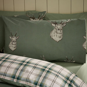 Catherine Lansfield Bedding Stag Check Duvet Set Soft Green - Double - DUVET COVERS - Beattys of Loughrea