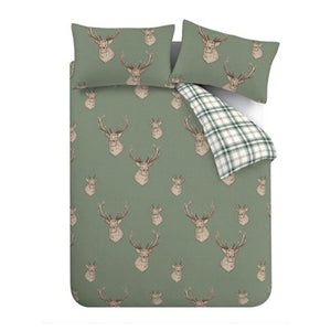 Catherine Lansfield Bedding Stag Check Duvet Set Soft Green - Double - DUVET COVERS - Beattys of Loughrea
