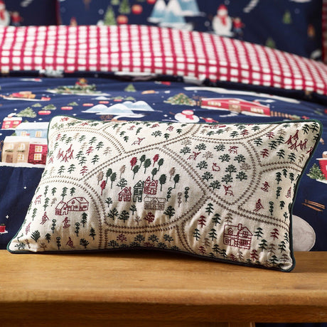 Catherine Lansfield Christmas Ski Village Embroidered Cushion – Natural (30x50cm) - CUSHIONS/COVERS - Beattys of Loughrea