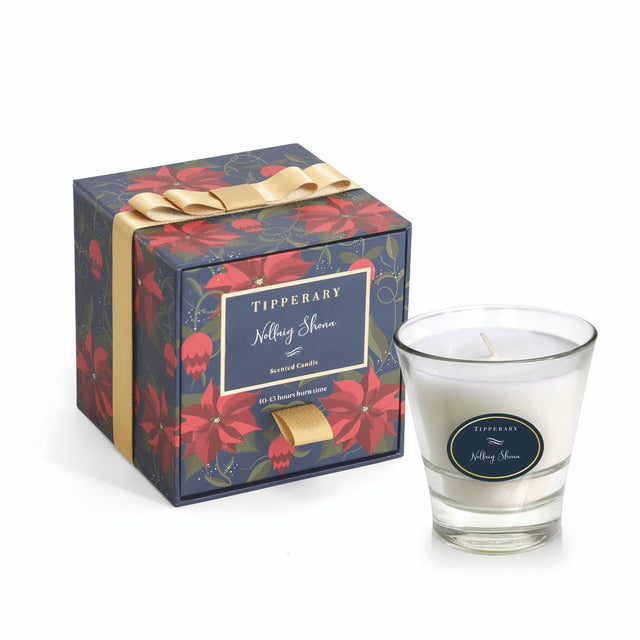 TIPPERARY CRYSTAL Poinsettia Tumbler Candle – Nollaig Shona - CANDLES - Beattys of Loughrea