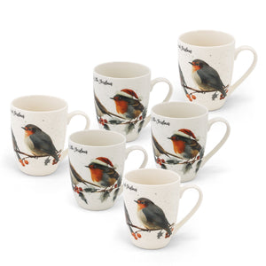 TIPPERARY CRYSTAL Christmas Robins – Set of 6 Hatbox Mugs - MUG SETS - Beattys of Loughrea