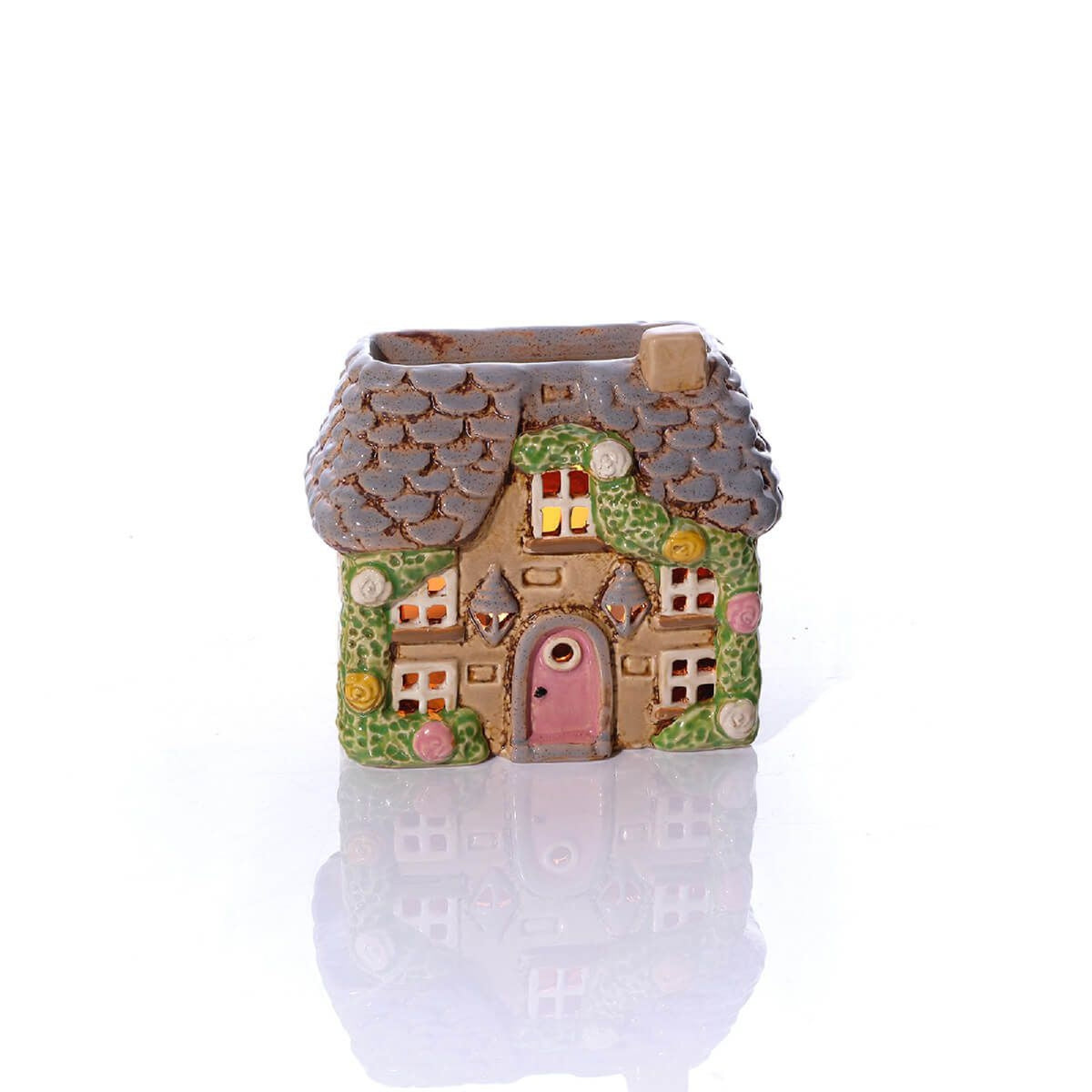 R13 COTTAGE GARDEN HOUSE W/ ROSES / DOOR LANTERNS WAX MELT BURNER 7CR604