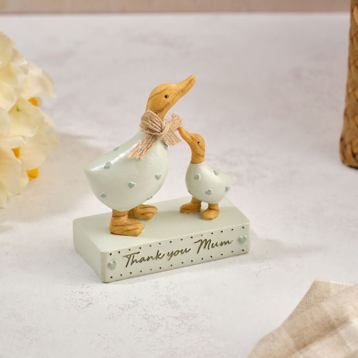 Handcrafted Thank You Embossed Hearts Mum Polyresin Mummy and Baby Duck Ornament - ORNAMENTS - Beattys of Loughrea