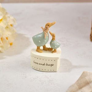 Floral Serenade Handcrafted Love Embossed Hearts Polyresin Mummy and Baby Duck Trinket Pot