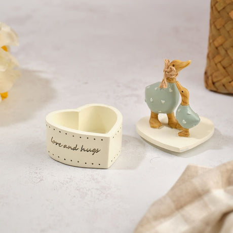 Floral Serenade Handcrafted Love Embossed Hearts Polyresin Mummy and Baby Duck Trinket Pot - ORNAMENTS - Beattys of Loughrea