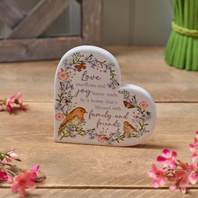 Garden Birds Ceramic Heart Block Love Family and Friends - ORNAMENTS - Beattys of Loughrea