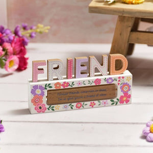 Cut Out Friend Wood Block with Spinning Block Two Sayings - ORNAMENTS - Beattys of Loughrea