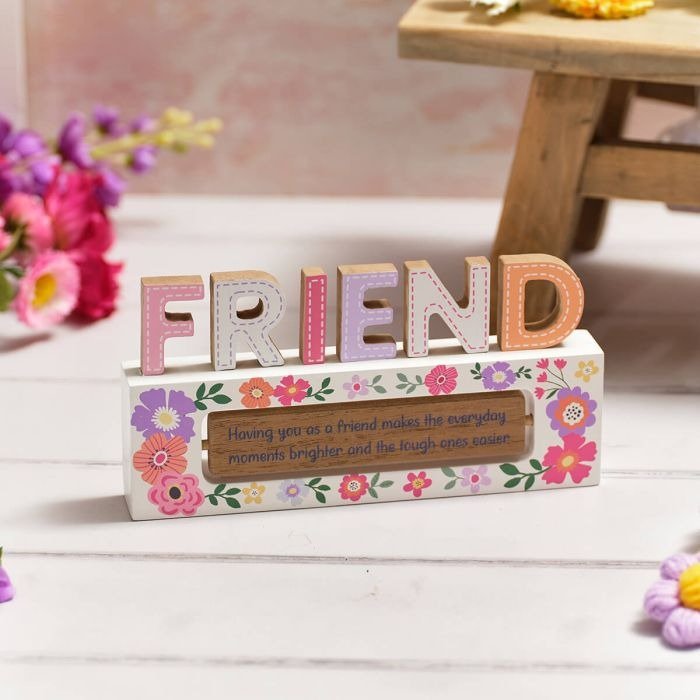 Cut Out Friend Wood Block with Spinning Block Two Sayings - ORNAMENTS - Beattys of Loughrea