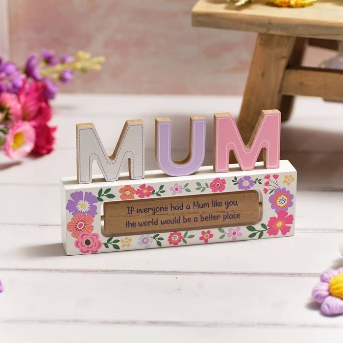 Cut Out Mum Wood Block with Spinning Block Two Sayings - ORNAMENTS - Beattys of Loughrea