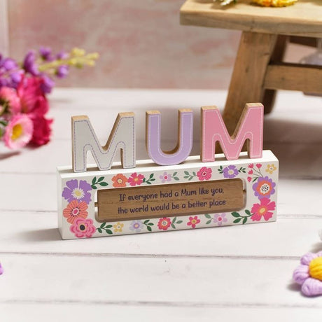 Cut Out Mum Wood Block with Spinning Block Two Sayings - ORNAMENTS - Beattys of Loughrea