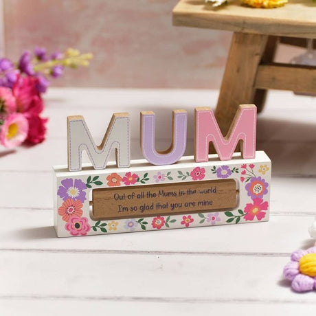 Cut Out Mum Wood Block with Spinning Block Two Sayings - ORNAMENTS - Beattys of Loughrea